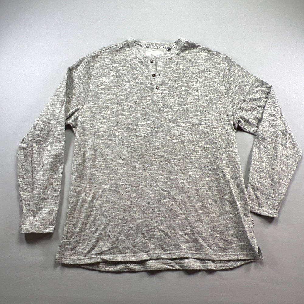 Five Four Henley Shirt Men XL Heather Gray Cotton Long Sleeve Side Slit Pullover